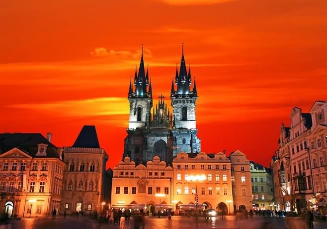 Adorable Sunset View Of The Old Town Square In Prague