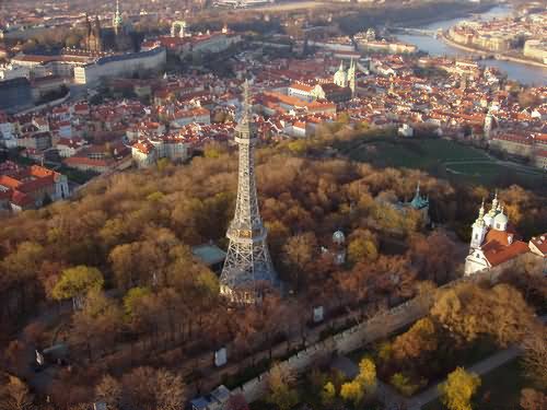 Aerial View Of Petrin Tower