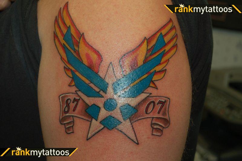 Air Force Military Logo With Wings And Banner Tattoo Design
