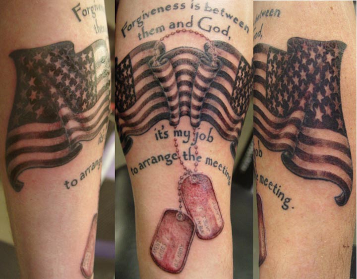 Amazing Military Flag With Tags Tattoo Design For Half Sleeve