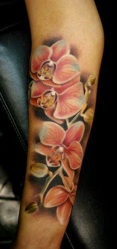 Amazing Orchid Tattoo On Forearm For Men