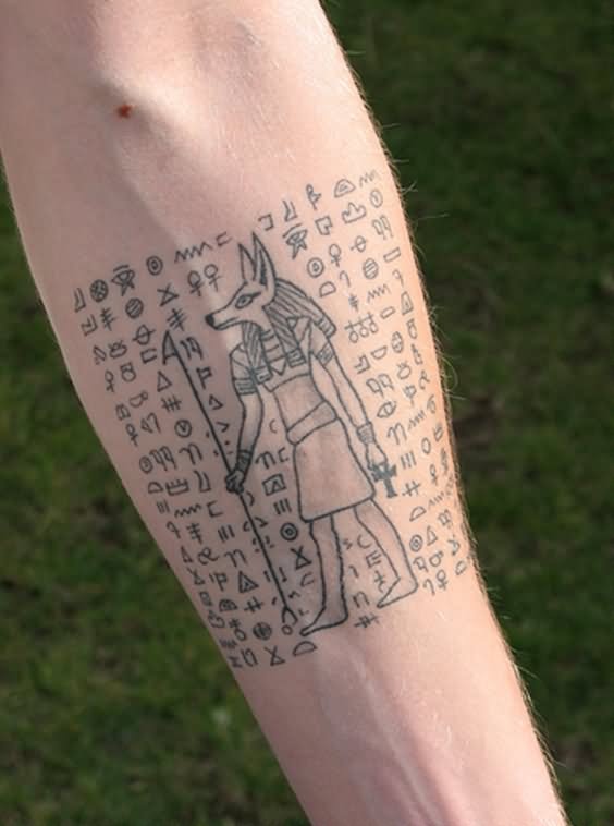 Ancient Egptian Anubis Tattoo On Left Forearm