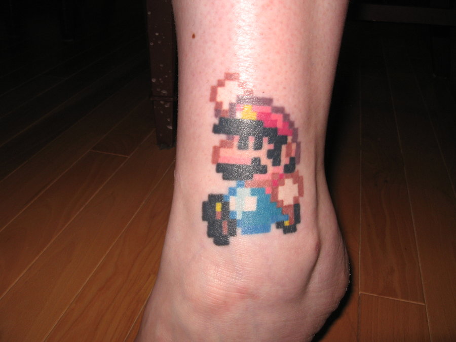 Animated Geek Mario Tattoo On Ankle