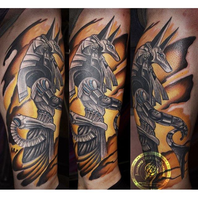 Anubis Tattoo On Leg by Aleksandr Narvskiy