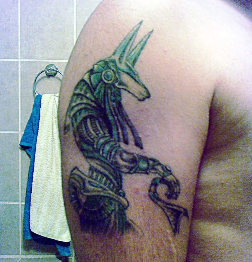 Anubis Tattoo On Man Right Shoulder