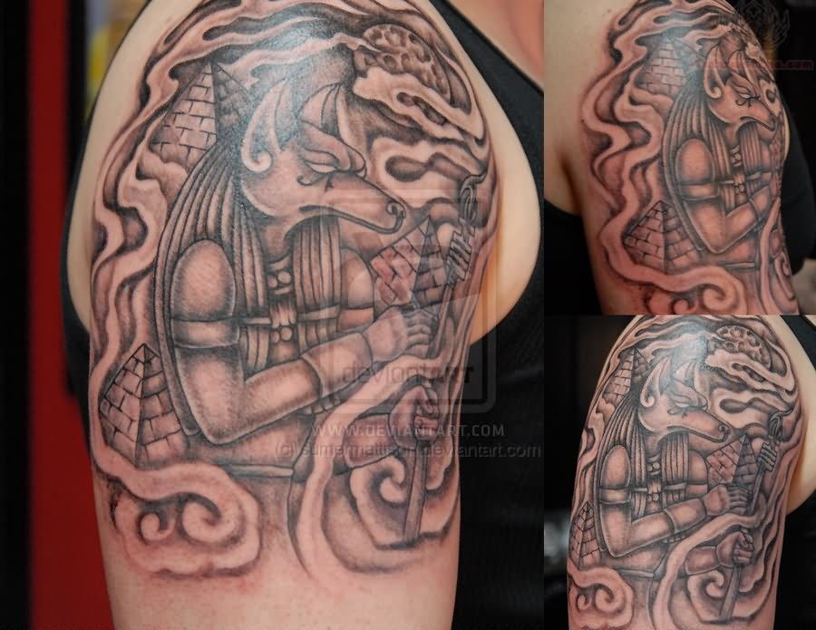 Anubis Tattoo On Right Sleeve