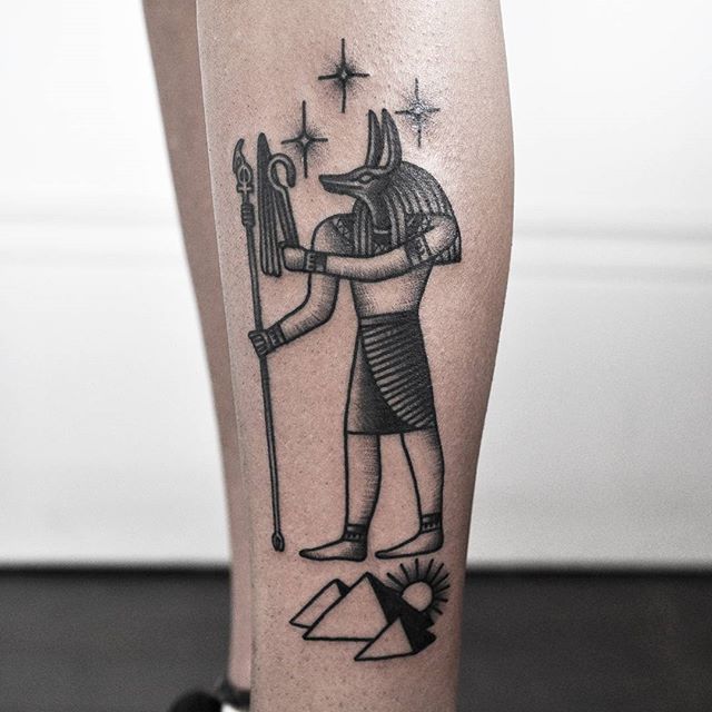 Anubis Tattoo On Side Leg