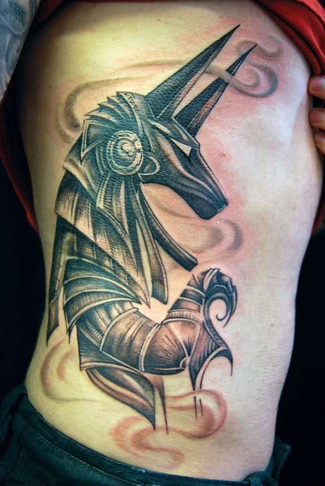 Anubis Tattoo On Side Rib