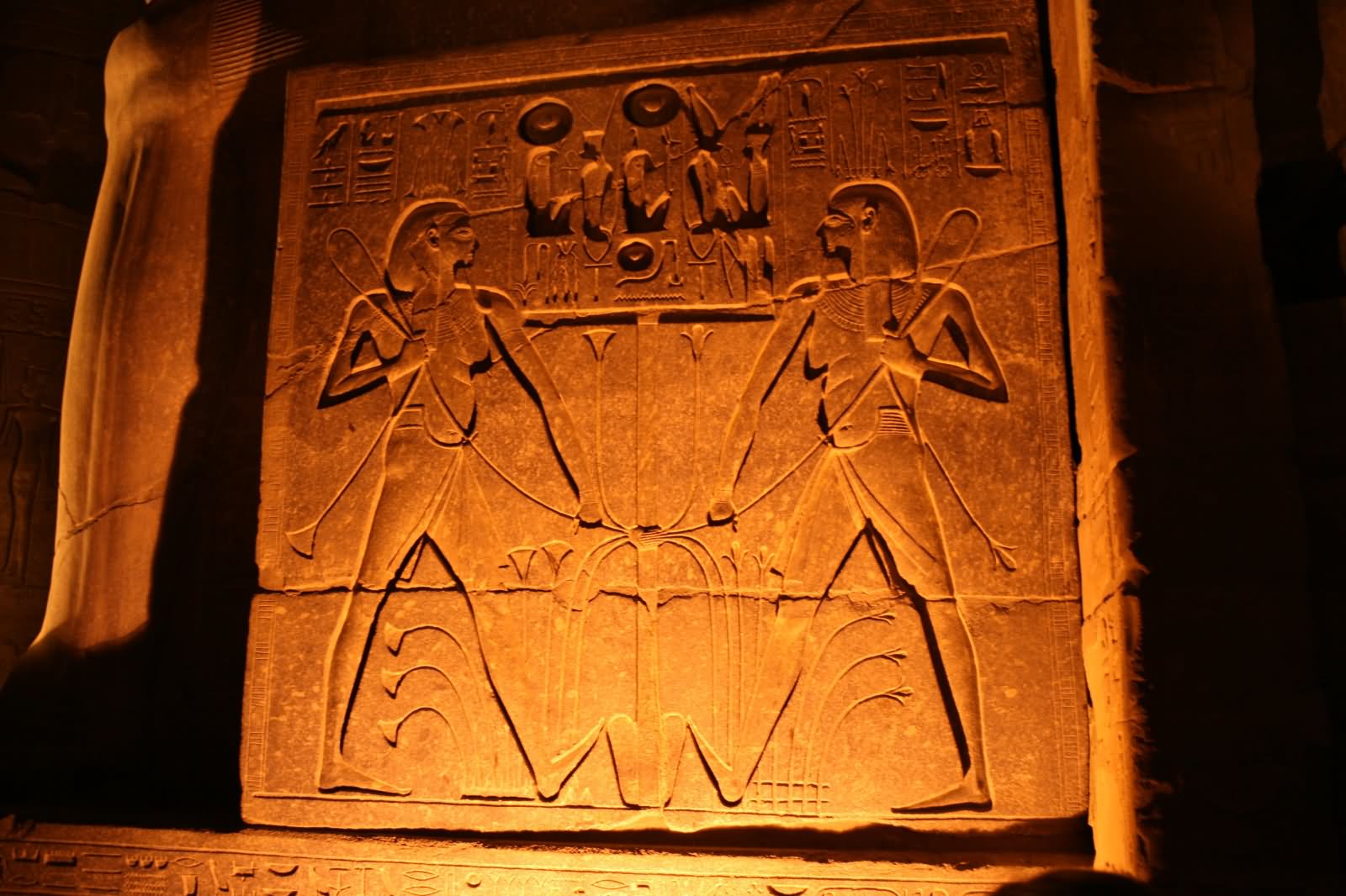 Art Work Inside The Luxor Temple At Night