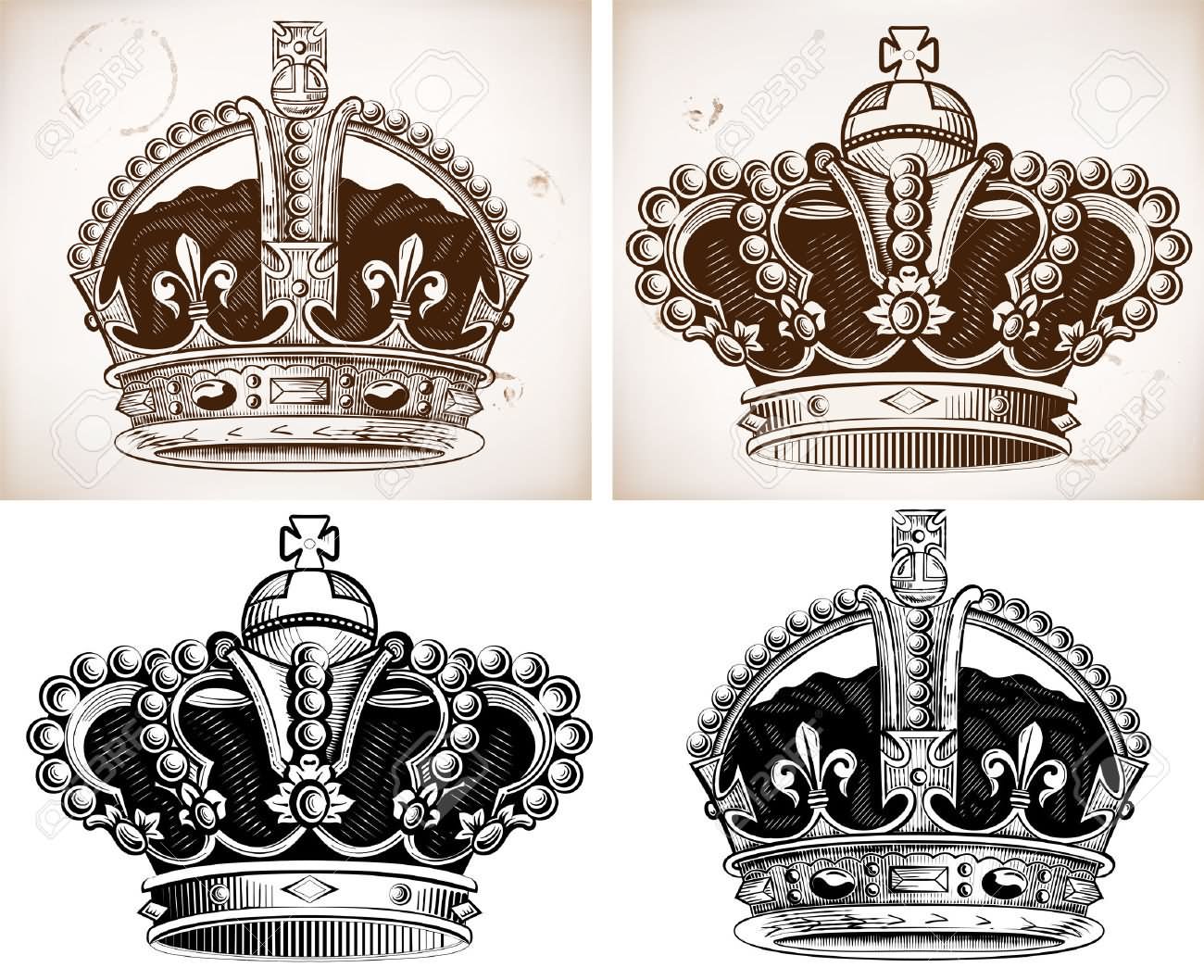Attractive Four King Crown Tattoo Designs