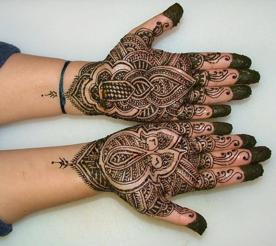 Attractive Henna Tattoo On Both Hand Palm