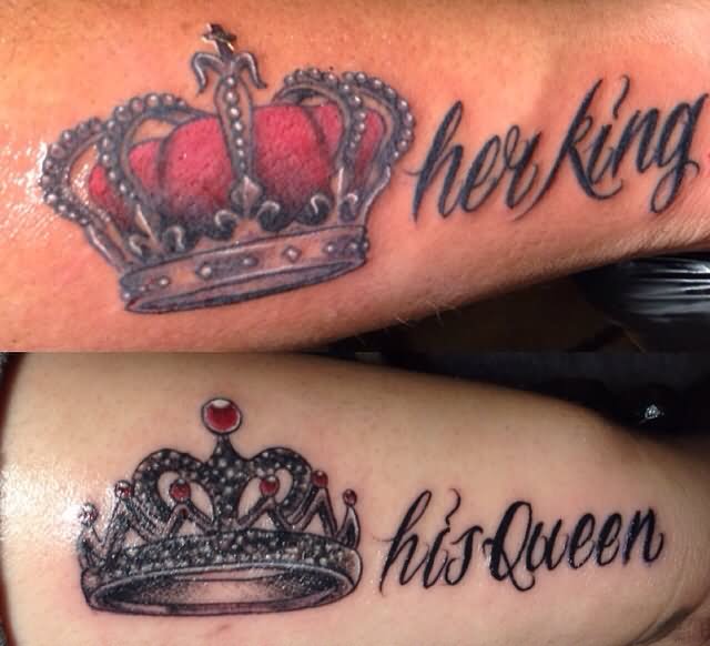 Attractive King And Queen Crown Tattoo Design For Couple