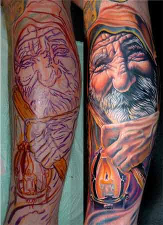 Awesome Colored Wizard Tattoo On Full Sleeve