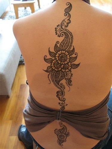 Awesome Henna Flowers Tattoo On Full Back