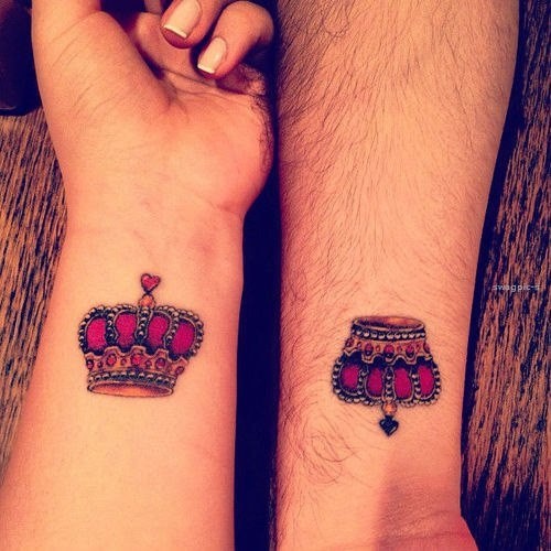 Awesome King And Queen Crown Tattoo On Couple Wrist
