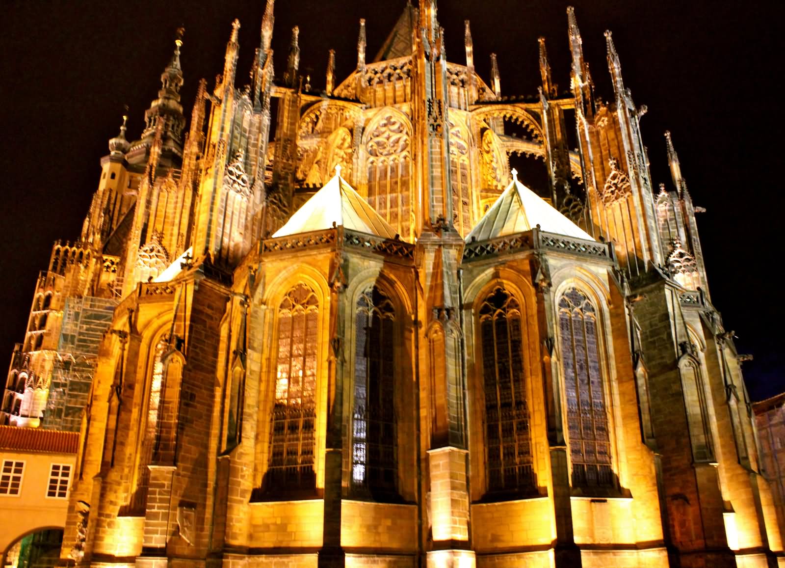 Awesome Night View Of St. Vitus Cathedral, Prague Castle