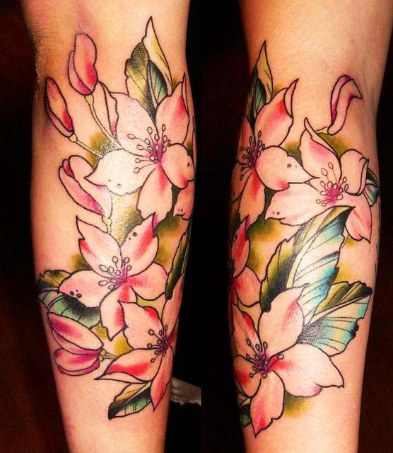 Awesome Orchid Flowers Tattoo On Leg