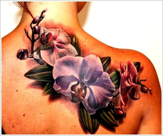 Back Body Orchid Tattoo For Men