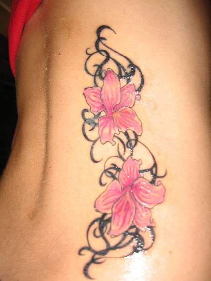Back Body Tribal Orchid Flowers Tattoos