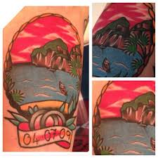 Beach Scenery In Frame With Banner Tattoo Design