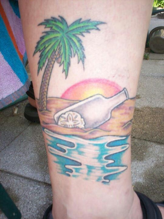 Beach Scenery Tattoo Design For Leg
