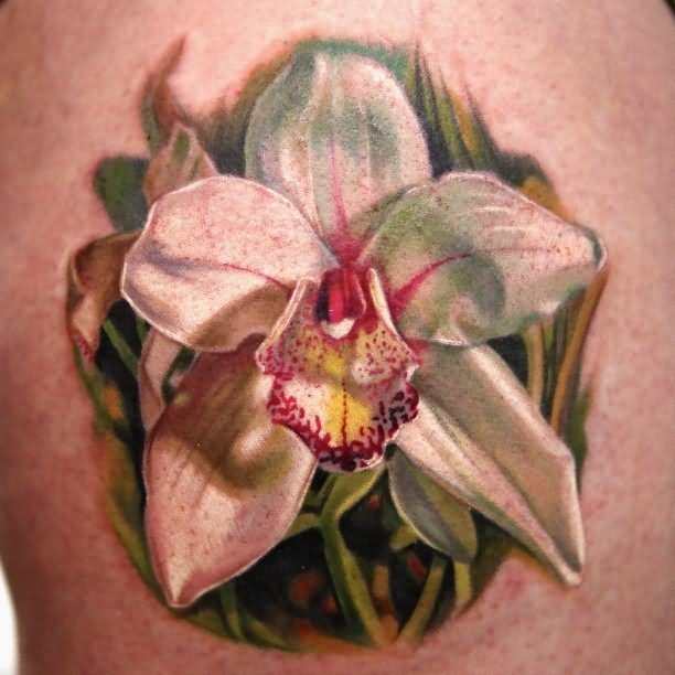 Beautiful Black And White Orchid Tattoo