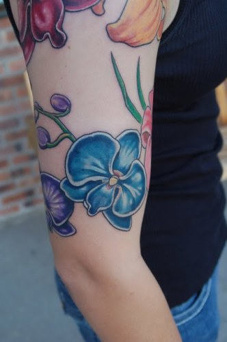 Beautiful Blue Orchid Tattoo On Right Bicep