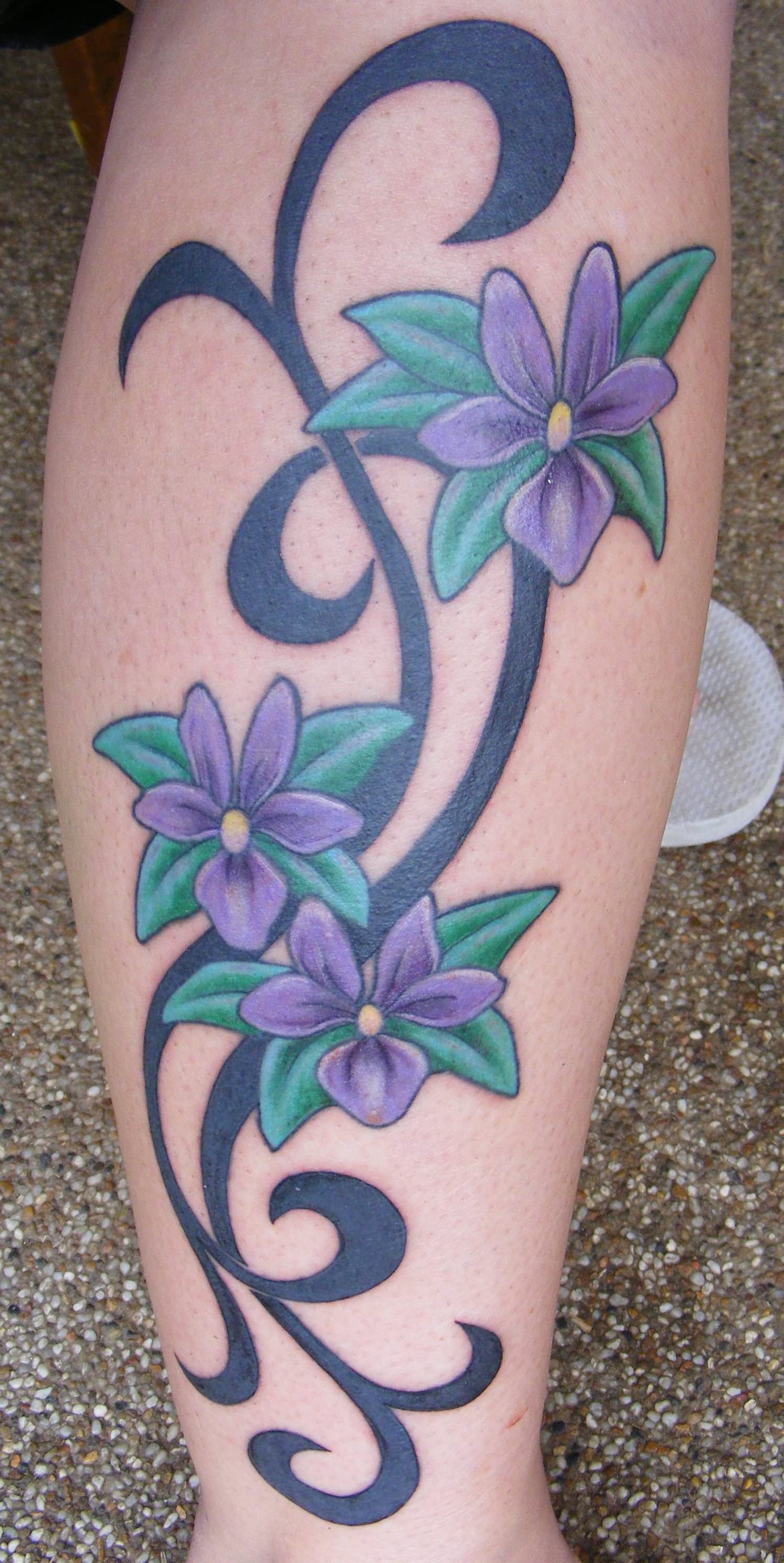 Beautiful Blue Orchid Tattoos On Leg