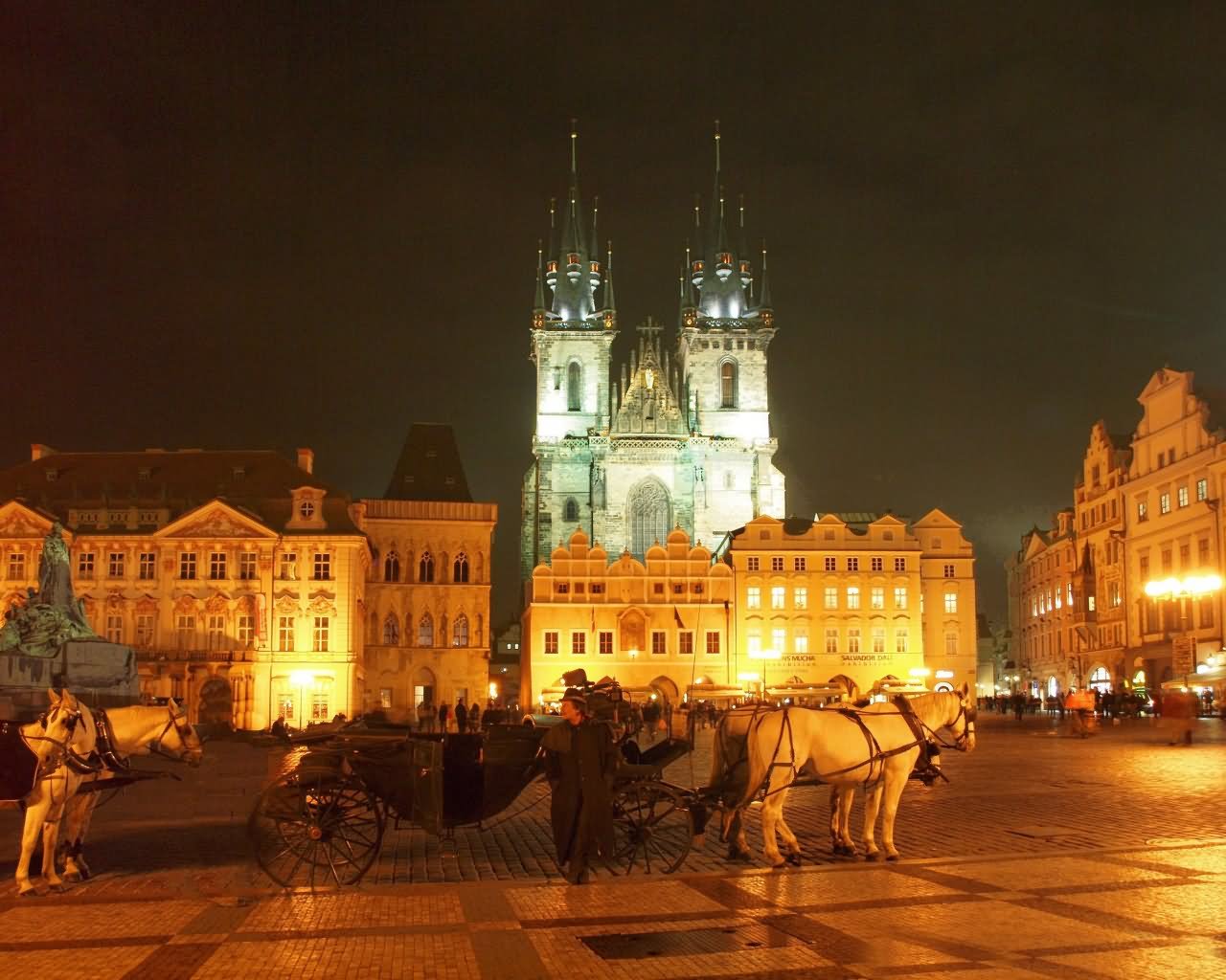 Beautiful Church At The Old Town Square Night Image