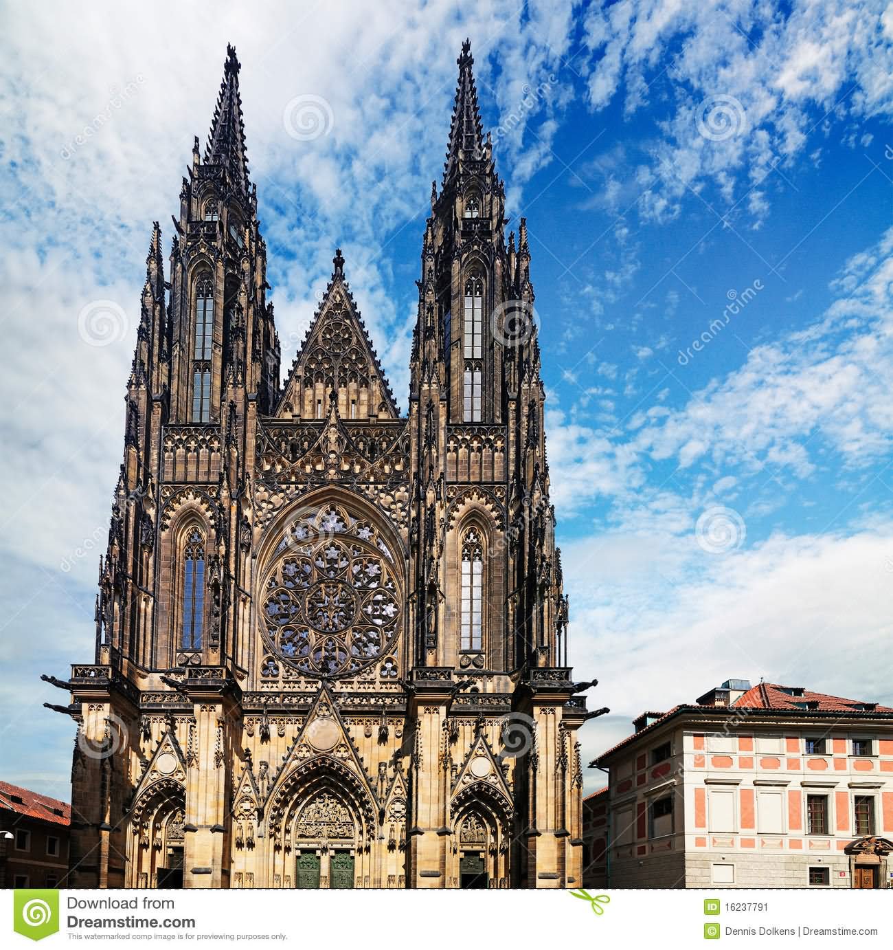 Beautiful Front View Of The St. Vitus Cathedral, Prague