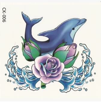 Beautiful Purple Flower And Dolphin Tattoo Design