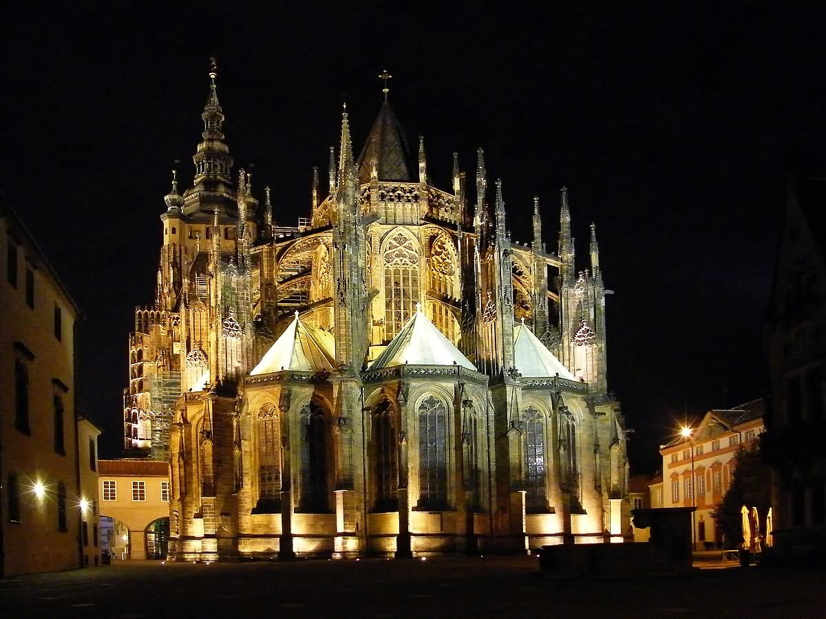 Beautiful St Vitus Cathedral, Prague Castle At Night