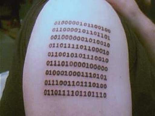 Binary Codes Computer Geek Tattoo On Shoulder