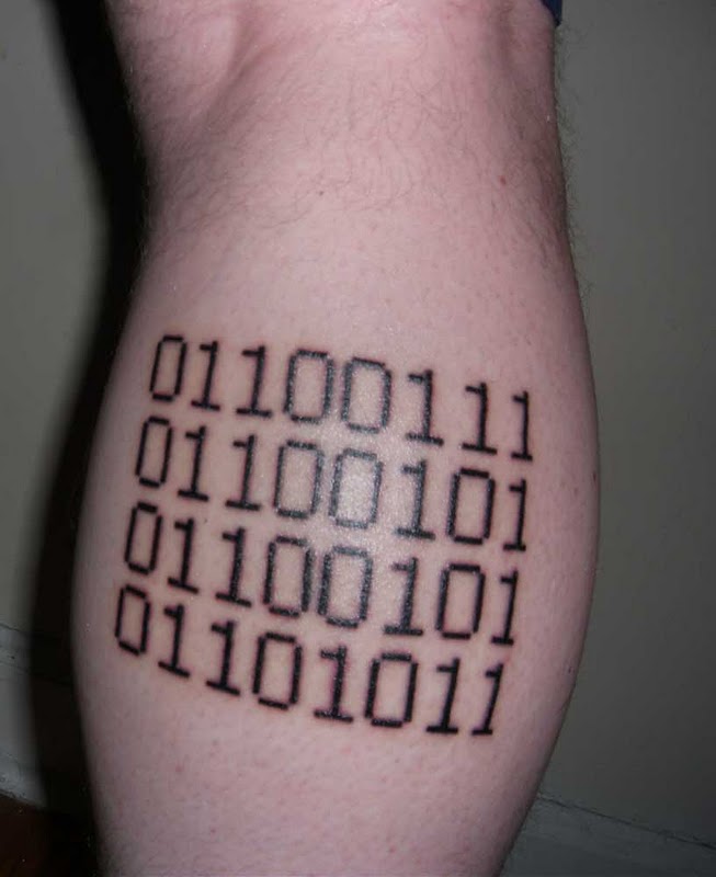 Binary Codes Geek Tattoos On Back Leg