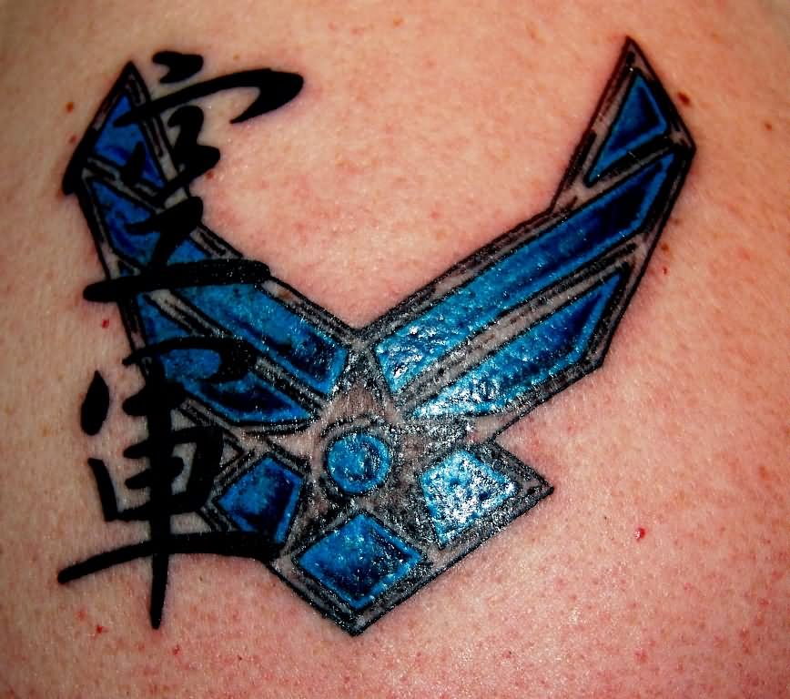Black And Blue Air Force Military Logo Tattoo Design