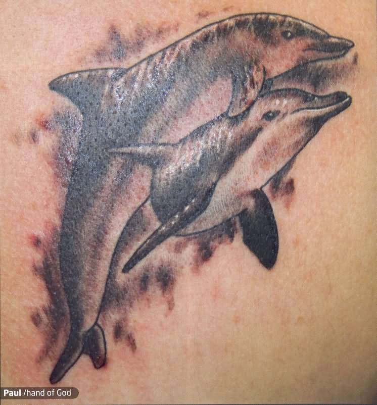 Black And Grey Dolphin Tattoos Design