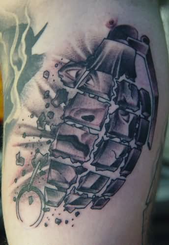 Black And Grey Military Grenade Tattoo Design For Half Sleeve