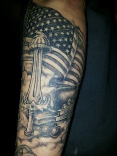 Black And Grey Military Tattoo Design For Sleeve