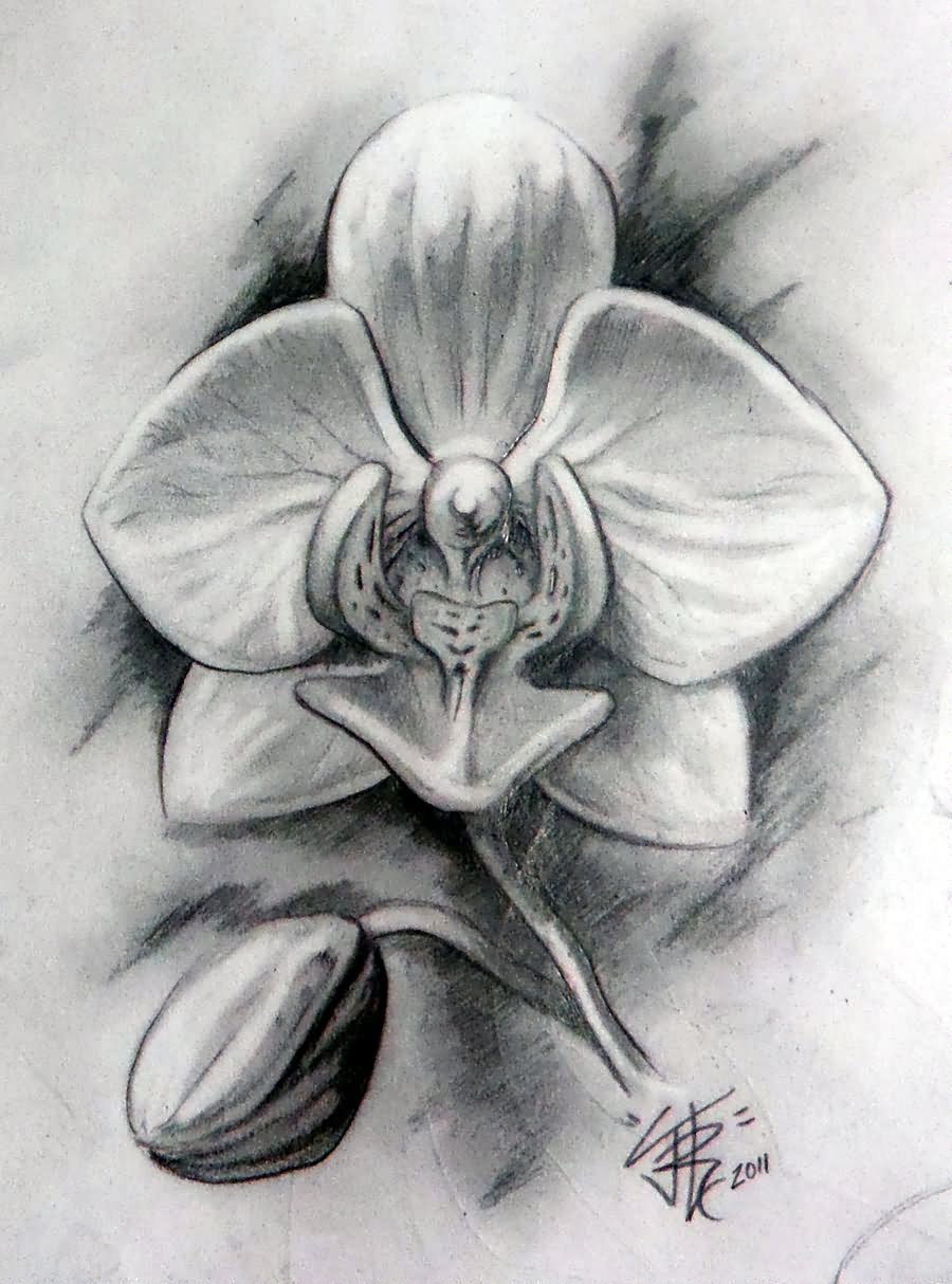 Black And White Orchid Tattoo Design by Sirius Tattoos