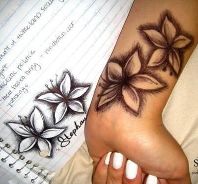 Black And White Orchid Tattoo On Left Wrist For Girls