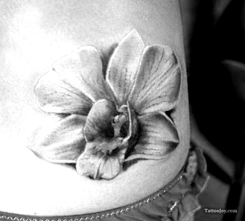 Black And White Orchid Tattoo On Waist