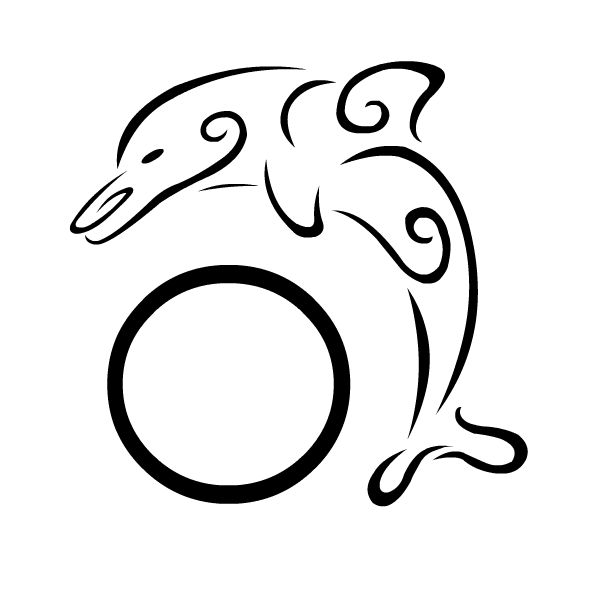 Black Circle And Outline Dolphin Tattoo Design
