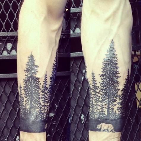Black Forest Scenery Tattoo On Forearm