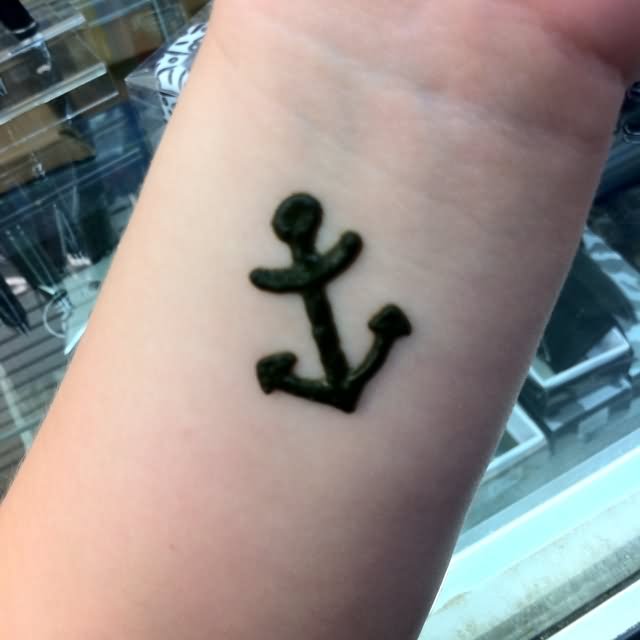 Black Henna Anchor Tattoo On Wrist