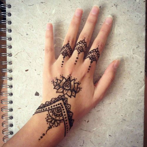 Black Henna Lotus Tattoo On Left Hand