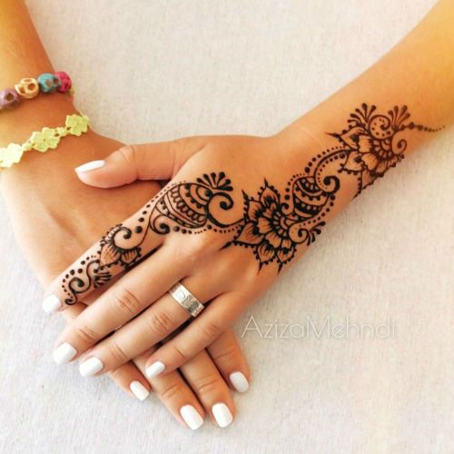 Black Henna Tattoo On Girl Hand