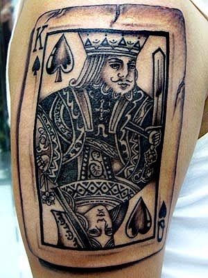 Black Ink King Card Tattoo Design For Sleeve