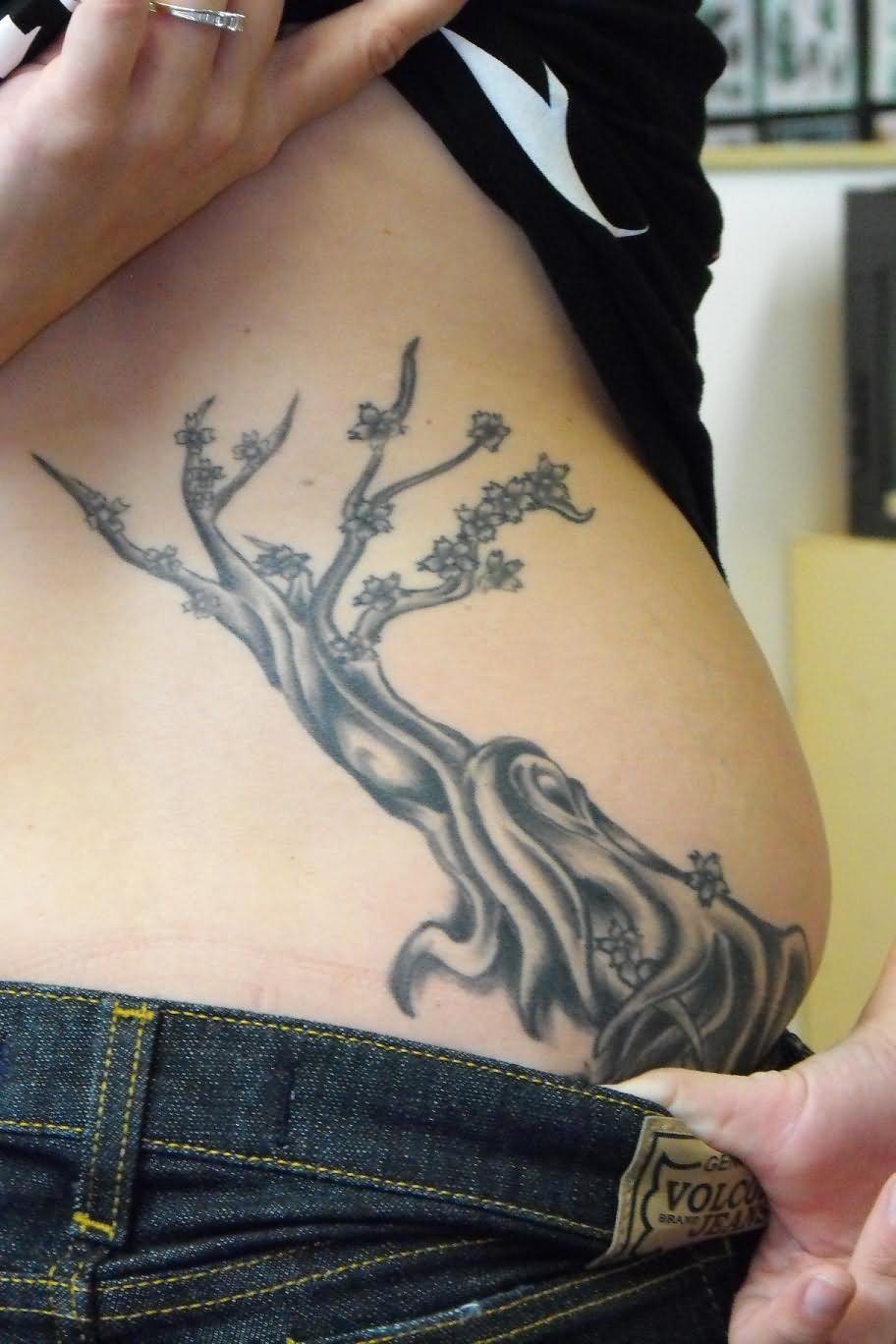 Black Ink Tree Scenery Tattoo Design
