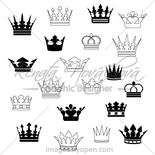 Black King And Queen Crown Tattoo Flash