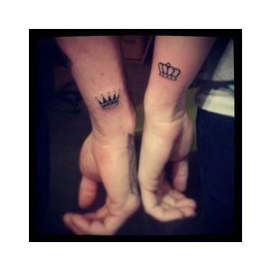 Black King And Queen Crown Tattoo On Couple Side Wrist